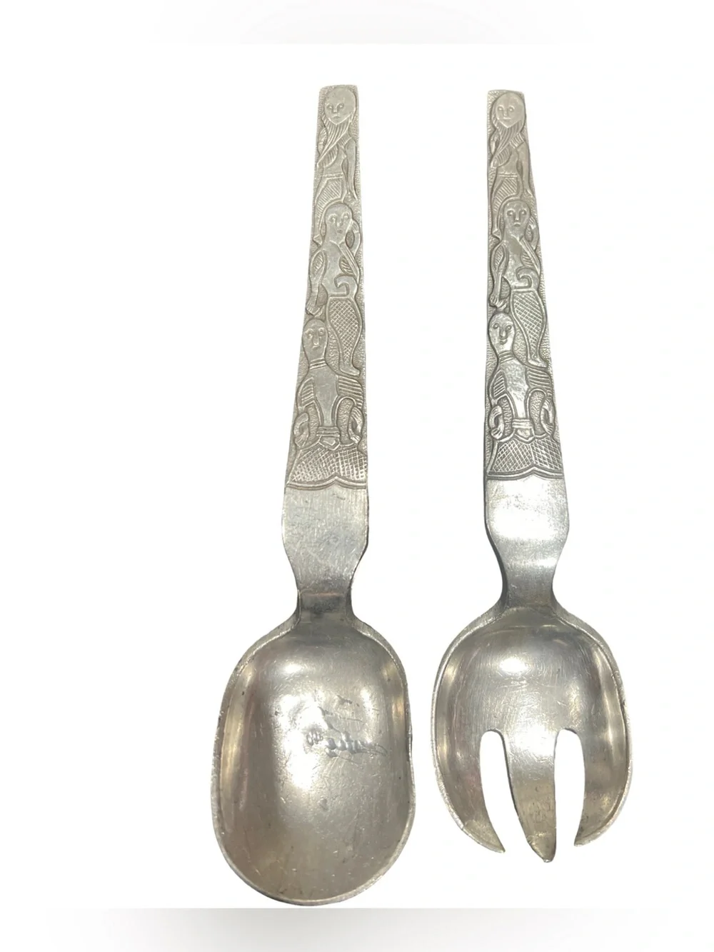 Vtg David Andersen Pewter Salad Serving Set Mid Century Modern Oseberg Viking